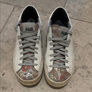 P448 White Leather Sneakers with Multicolor Metallic Accents